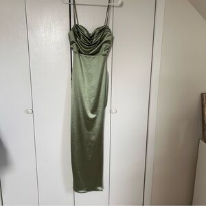 Windsor Olive Satin Midi Dress